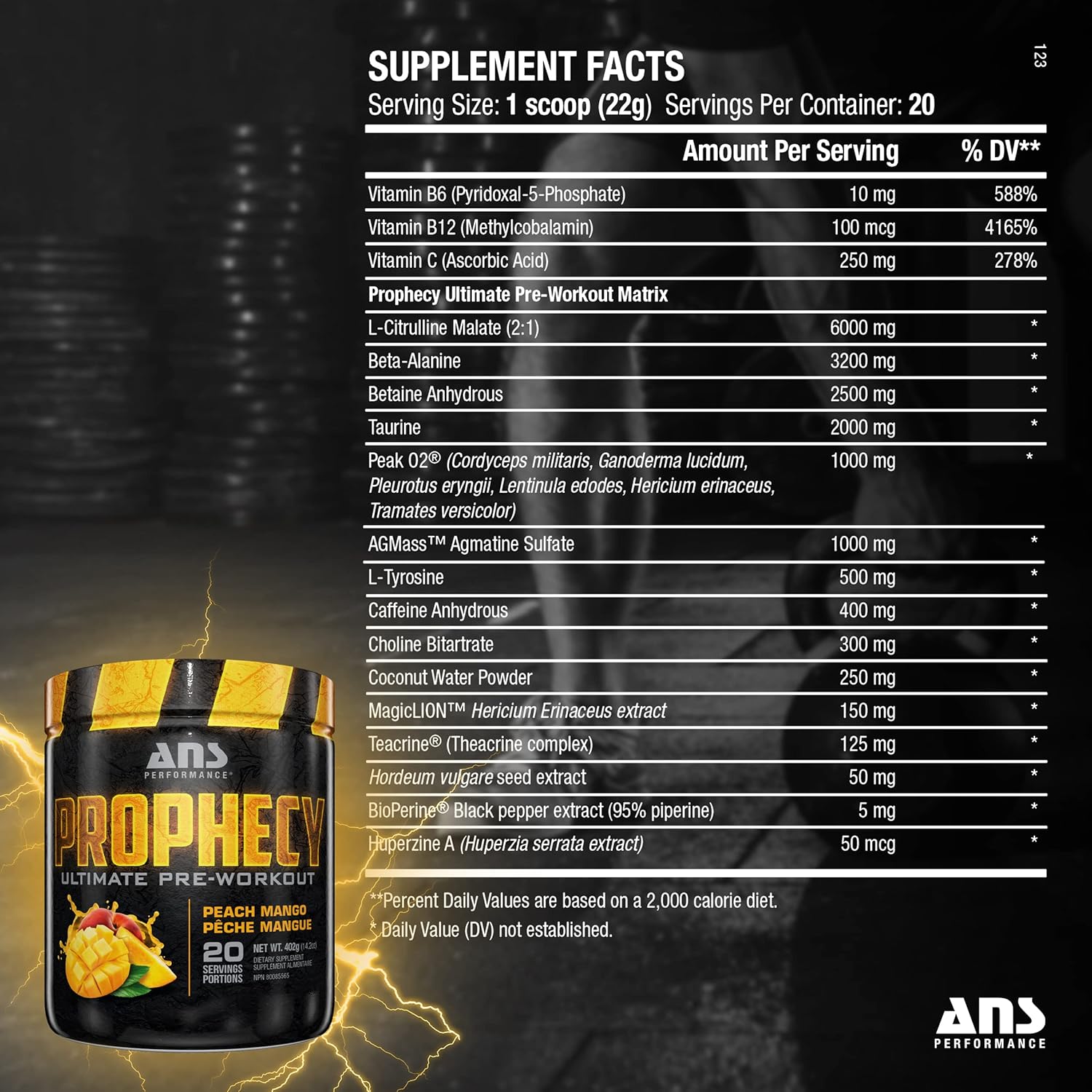 Prophecy Pre Workout Powder - Gluten Free Energy Formula - 20 Servings, 14.5 oz - Increase Power & Workout Volume - Peach Mango Flavor
