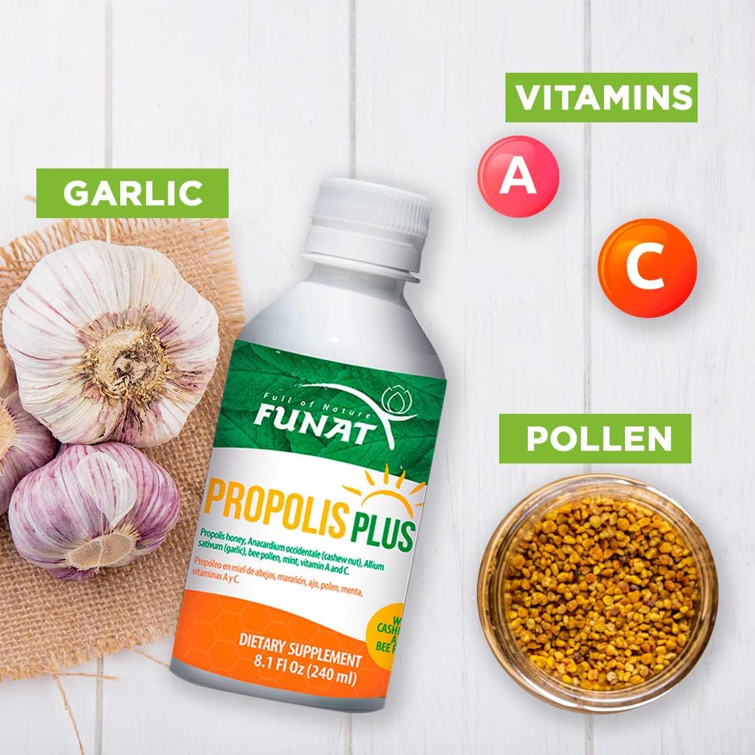Propolis Plus with Polen, Garlic, Vitamin C, and A for Immune Support - 8.1 fl oz, 240ml