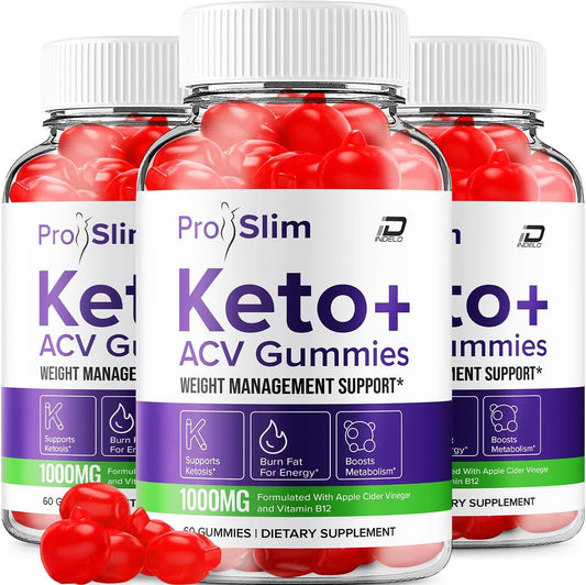 ProSlim Keto ACV Gummies: Advanced Fast-Acting Formula with B12 - Extra Strength Pro Slim Keto + ACV Gummies - 3 Pack (180 Gummies)