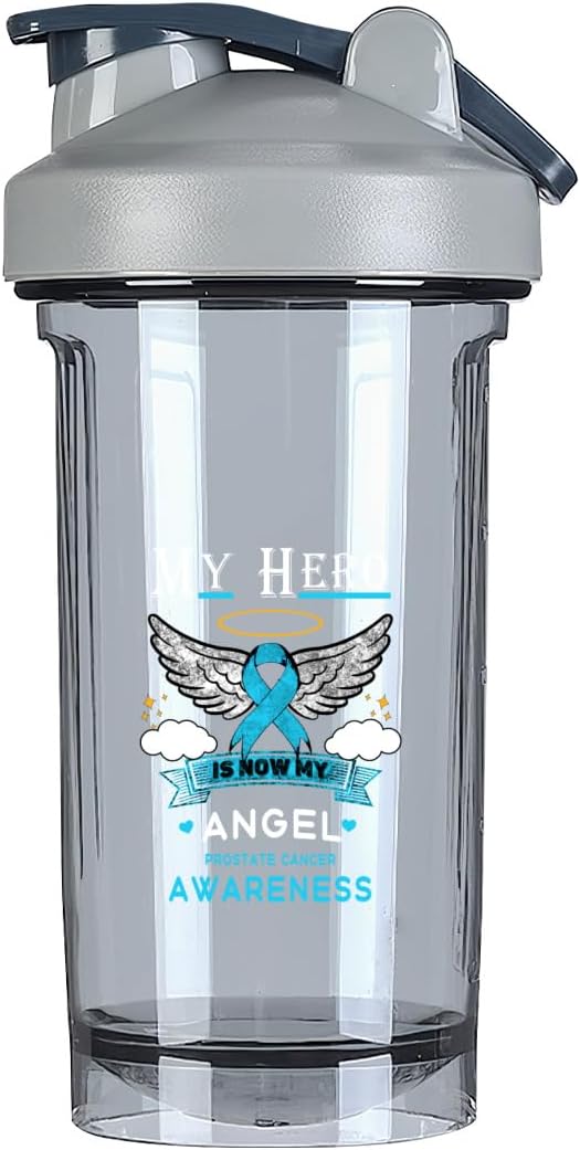 Prostate Cancer Awareness Shaker Bottle - Leak-proof Mixer for Protein Shakes & Meal Replacements - 18 oz Gray