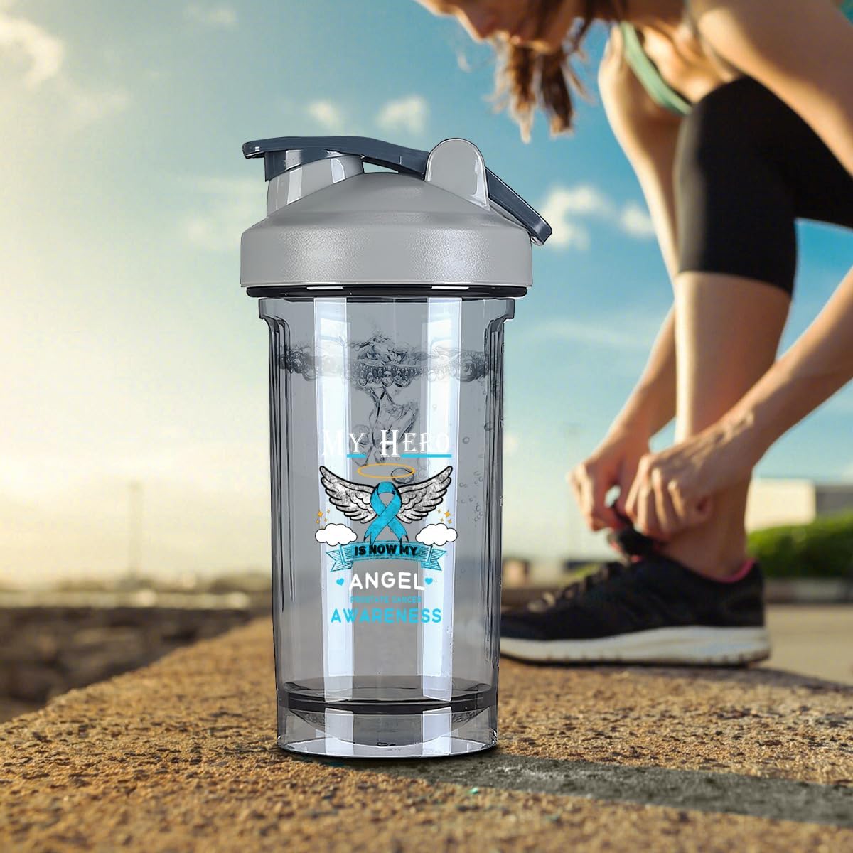 Prostate Cancer Awareness Shaker Bottle - Leak-proof Mixer for Protein Shakes & Meal Replacements - 18 oz Gray