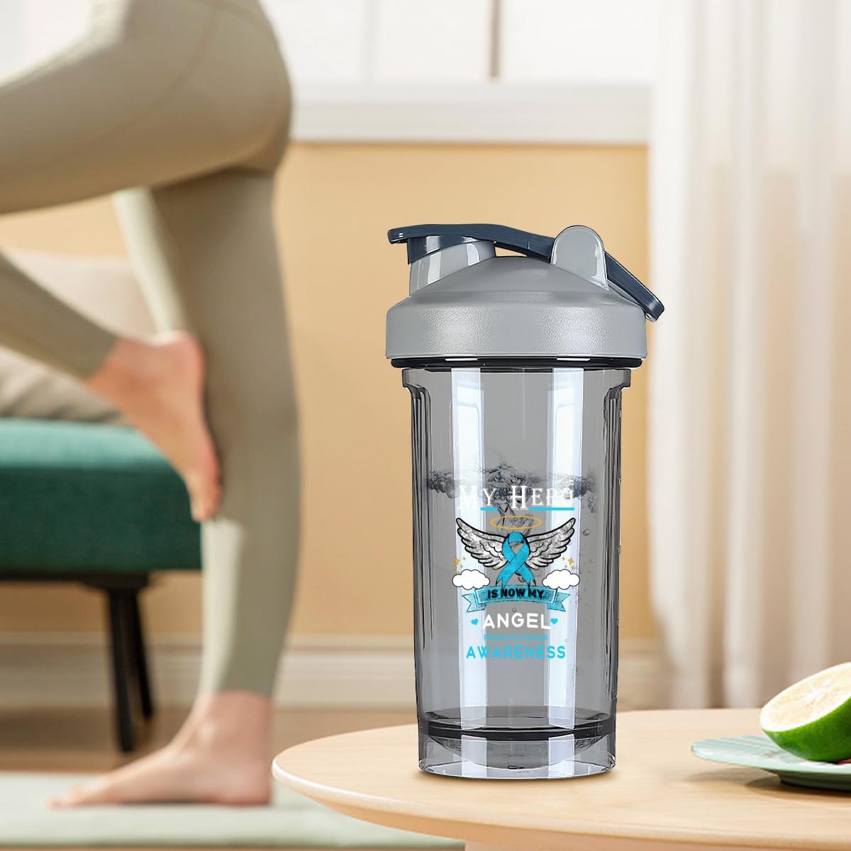 Prostate Cancer Awareness Shaker Bottle - Leak-proof Mixer for Protein Shakes & Meal Replacements - 18 oz Gray
