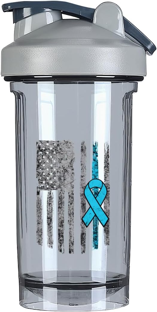 Prostate Cancer Awareness USA Flag Shaker Bottle 18oz - Leak-proof Protein Shake Mixer - Grey Meal Replacement Bottle