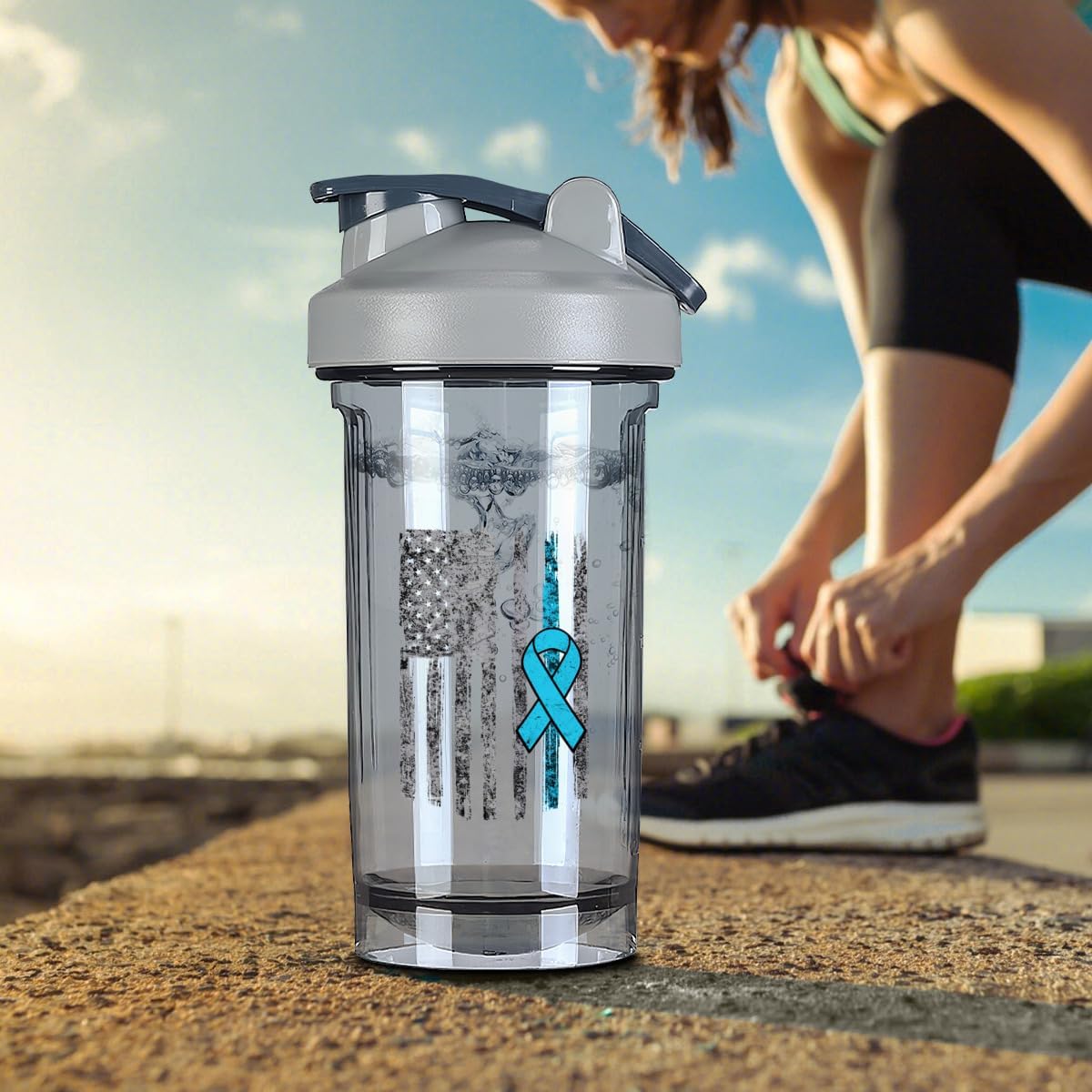 Prostate Cancer Awareness USA Flag Shaker Bottle 18oz - Leak-proof Protein Shake Mixer - Grey Meal Replacement Bottle
