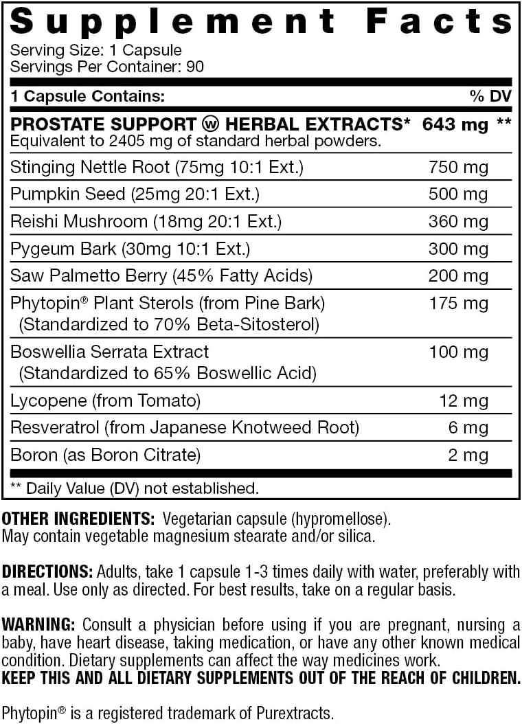 Prostate Support Supplement with 3X Strength Beta Sitosterol, Saw Palmetto, Nettle & Pygeum Bark Extracts - 90 Capsules for Prostate Health & Urinary Flow