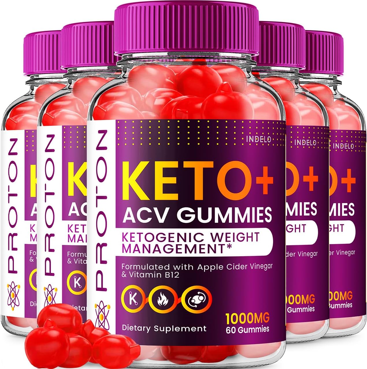 Proton Keto + ACV Gummies 5 Pack, 1000mg with Vitamin B12 - Advanced Apple Cider Vinegar Gummy Formula