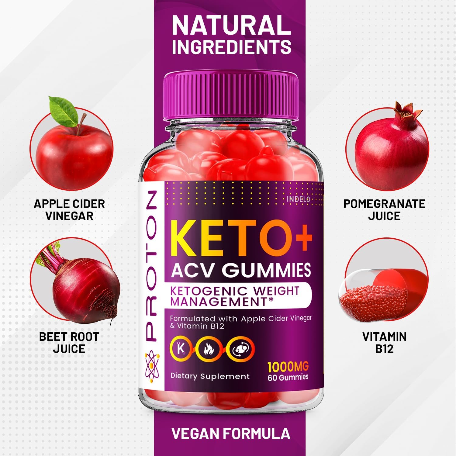 Proton Keto + ACV Gummies 5 Pack, 1000mg with Vitamin B12 - Advanced Apple Cider Vinegar Gummy Formula