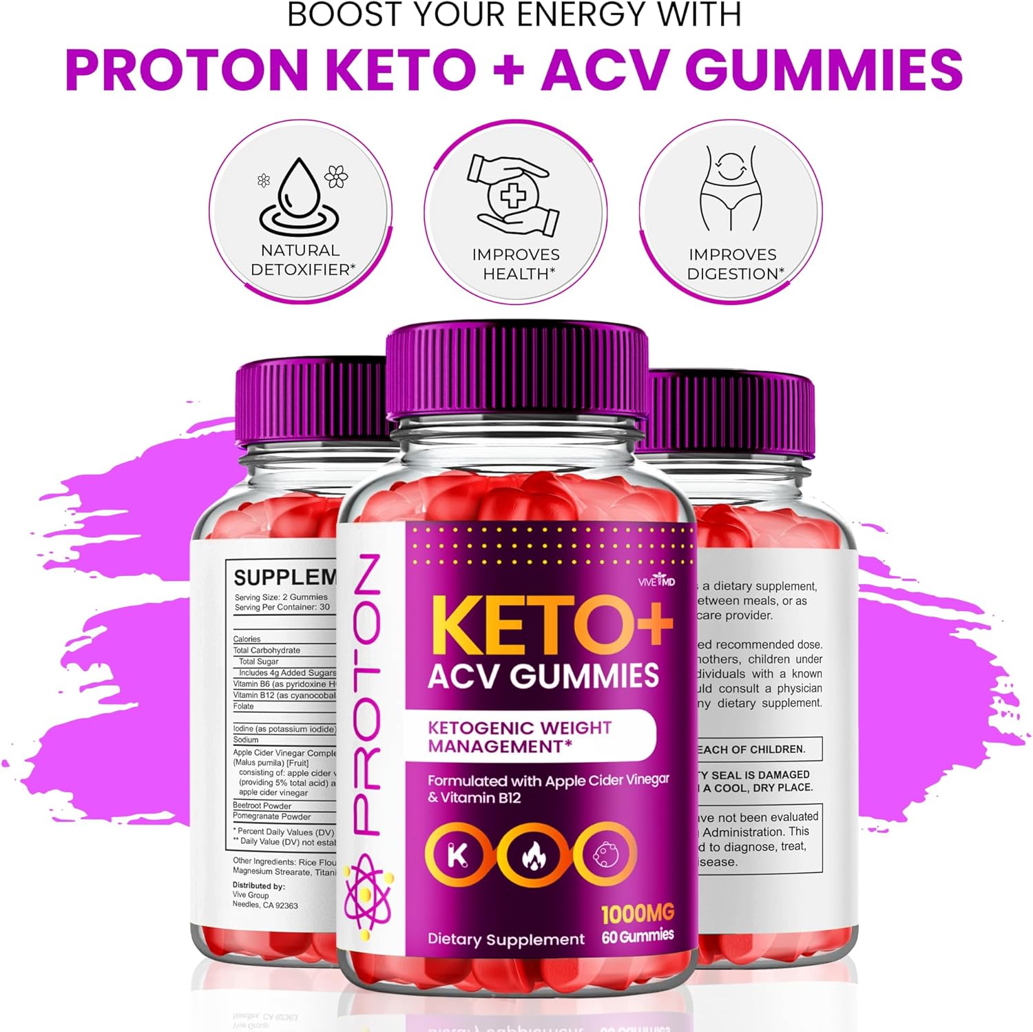 Proton Keto ACV Gummies for Advanced Weight Management - 1000mg Supplement - 5 Pack Reviews