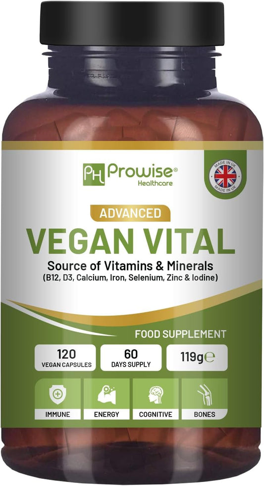 Prowise Healthcare Vegan Vital Multivitamin Capsules with Calcium, Vitamin B12, D3, Selenium, & Zinc | 120 Capsules