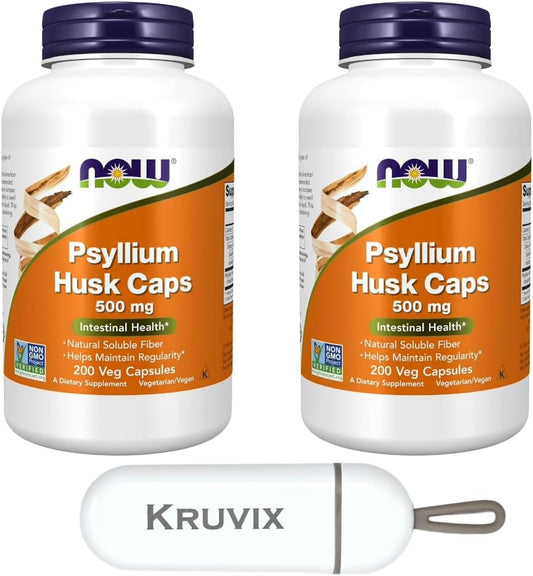Psyllium Husk Capsules 500 mg - Non-GMO, Natural Soluble Fiber for Intestinal Health - 400 Veg Caps with Pill Organizer