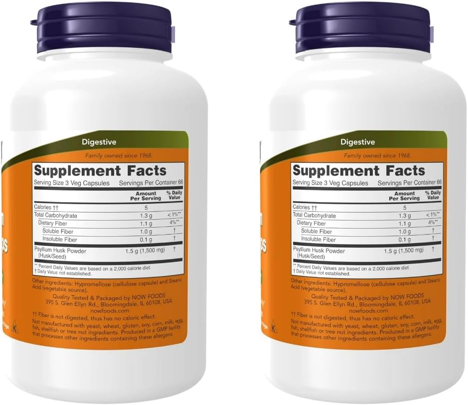 Psyllium Husk Capsules 500 mg - Non-GMO, Natural Soluble Fiber for Intestinal Health - 400 Veg Caps with Pill Organizer