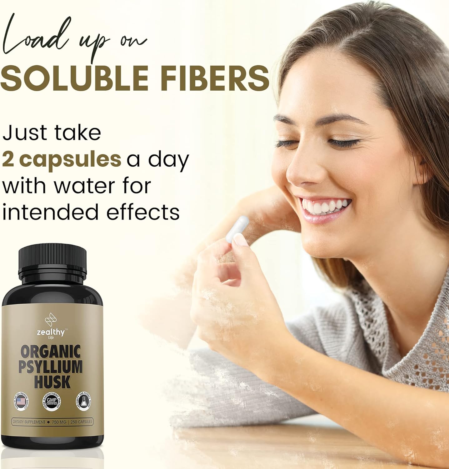 Psyllium Husk Capsules for Gut Health - 500 All-Natural Fiber Capsules, Vegan & Gluten-Free, Pack of 2