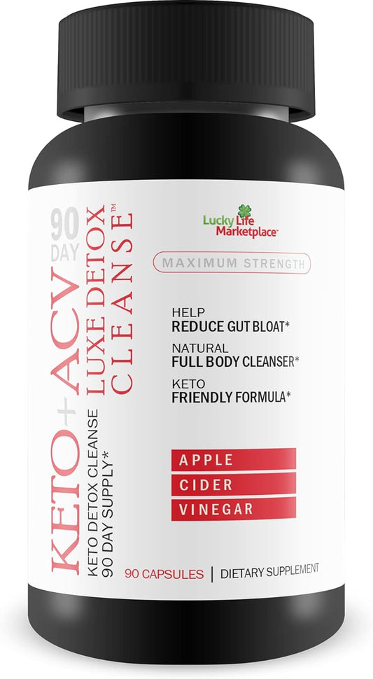 Psyllium Keto Detox Cleanse - 90 Day Supply for Gut Bloat & Belly Size - Premium Keto ACV Luxe Cleanse