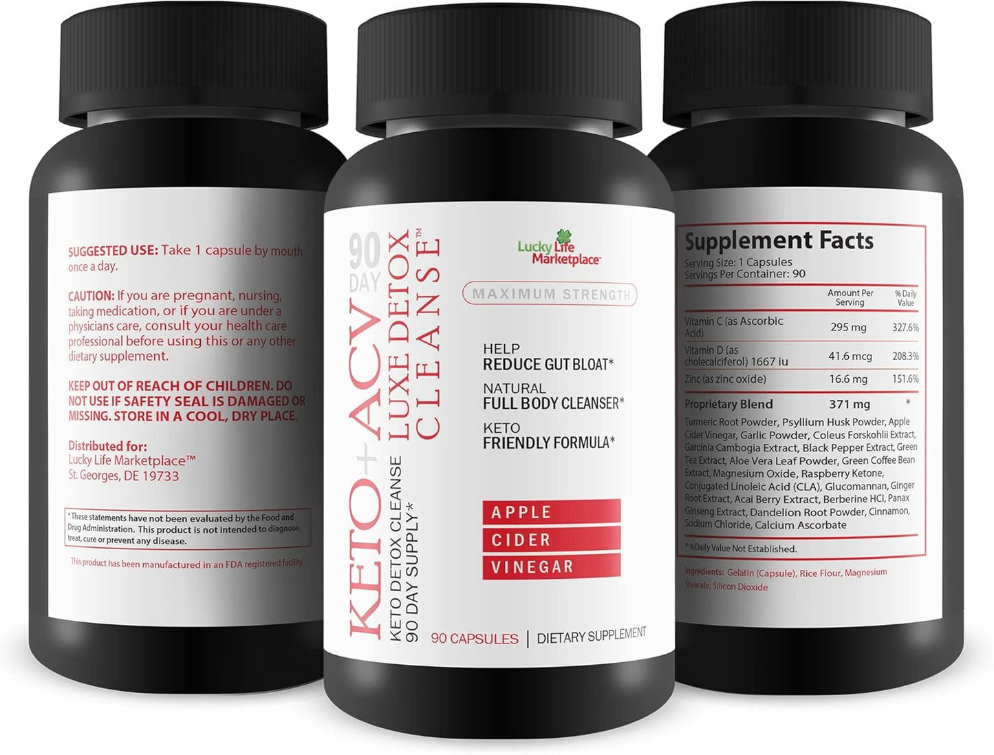 Psyllium Keto Detox Cleanse - 90 Day Supply for Gut Bloat & Belly Size - Premium Keto ACV Luxe Cleanse