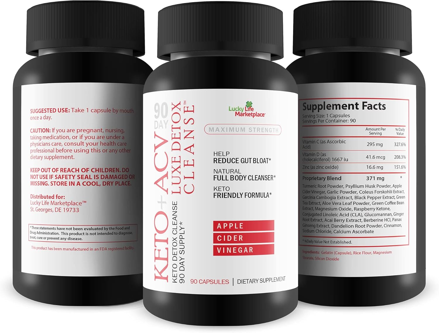Psyllium Keto Detox Cleanse - 90 Day Supply for Gut Bloat & Belly Size - Premium Keto ACV Luxe Cleanse