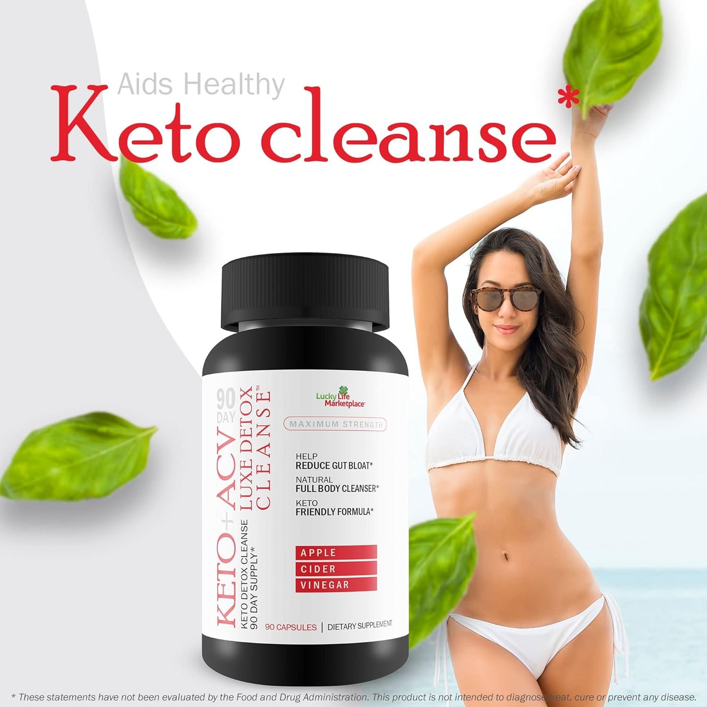 Psyllium Keto Detox Cleanse - 90 Day Supply for Gut Bloat & Belly Size - Premium Keto ACV Luxe Cleanse