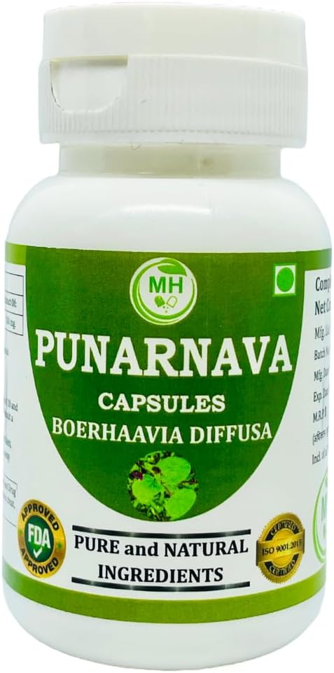 Punarnava Capsules - Natural Herbal Veg. Capsules, Pack of 60 x 500 mg by Morsan Healthcare