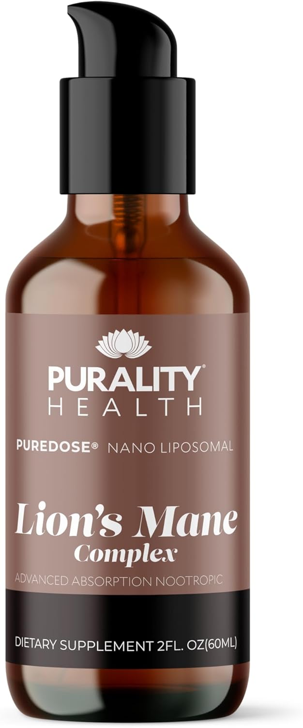 PURALITY HEALTH Lion’s Mane Complex with Nano Liposomal for Brain Health & Nerve Support - Memory & Focus, Reishi, Cordyceps, Maitake - 30 Day Supply