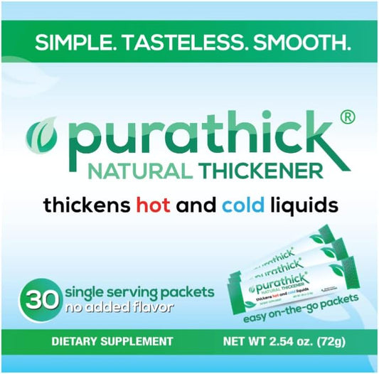 Purathick Natural Thickener Sticks for Dysphagia, 30 Individual Servings to Thicken Hot and Cold Liquids (1 Box)