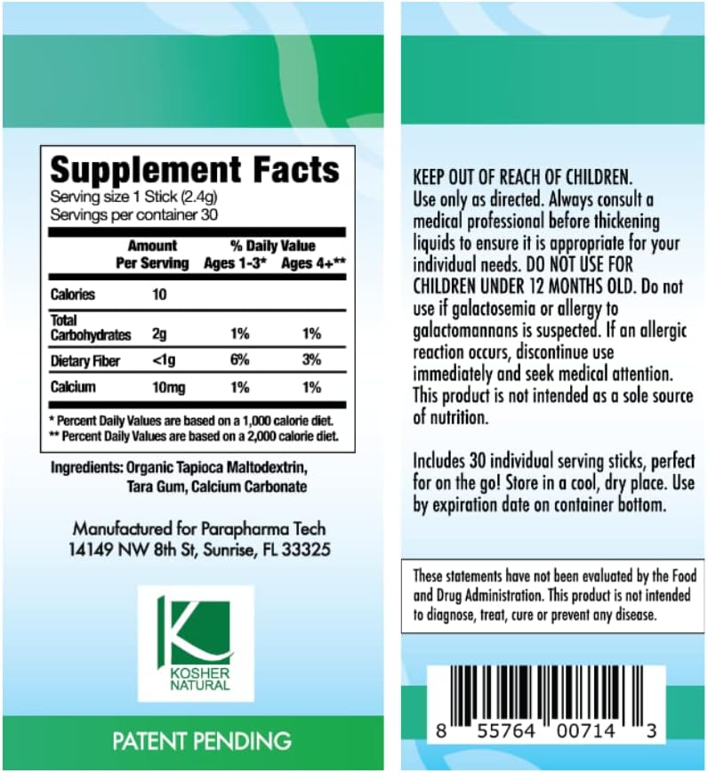Purathick Natural Thickener Sticks for Dysphagia, 30 Individual Servings to Thicken Hot and Cold Liquids (1 Box)