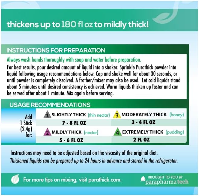 Purathick Natural Thickener Sticks for Dysphagia, 30 Individual Servings to Thicken Hot and Cold Liquids (1 Box)