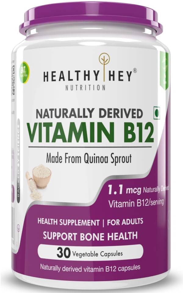 Pure 100% Natural Vitamin B12 Capsules for Immune Health - Non-Synthetic, Chemical-Free Vegan Supplement