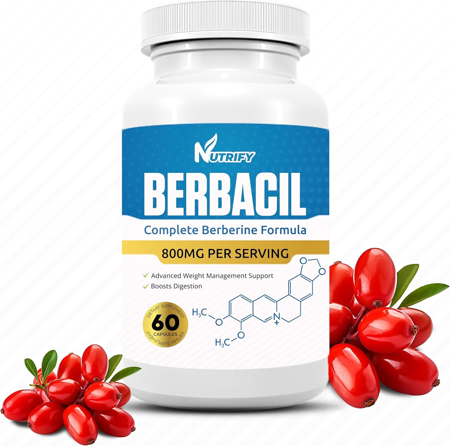 Pure Berbacil Berberine Supplement - 800mg, Highest Absorption, Non-GMO, Made in USA