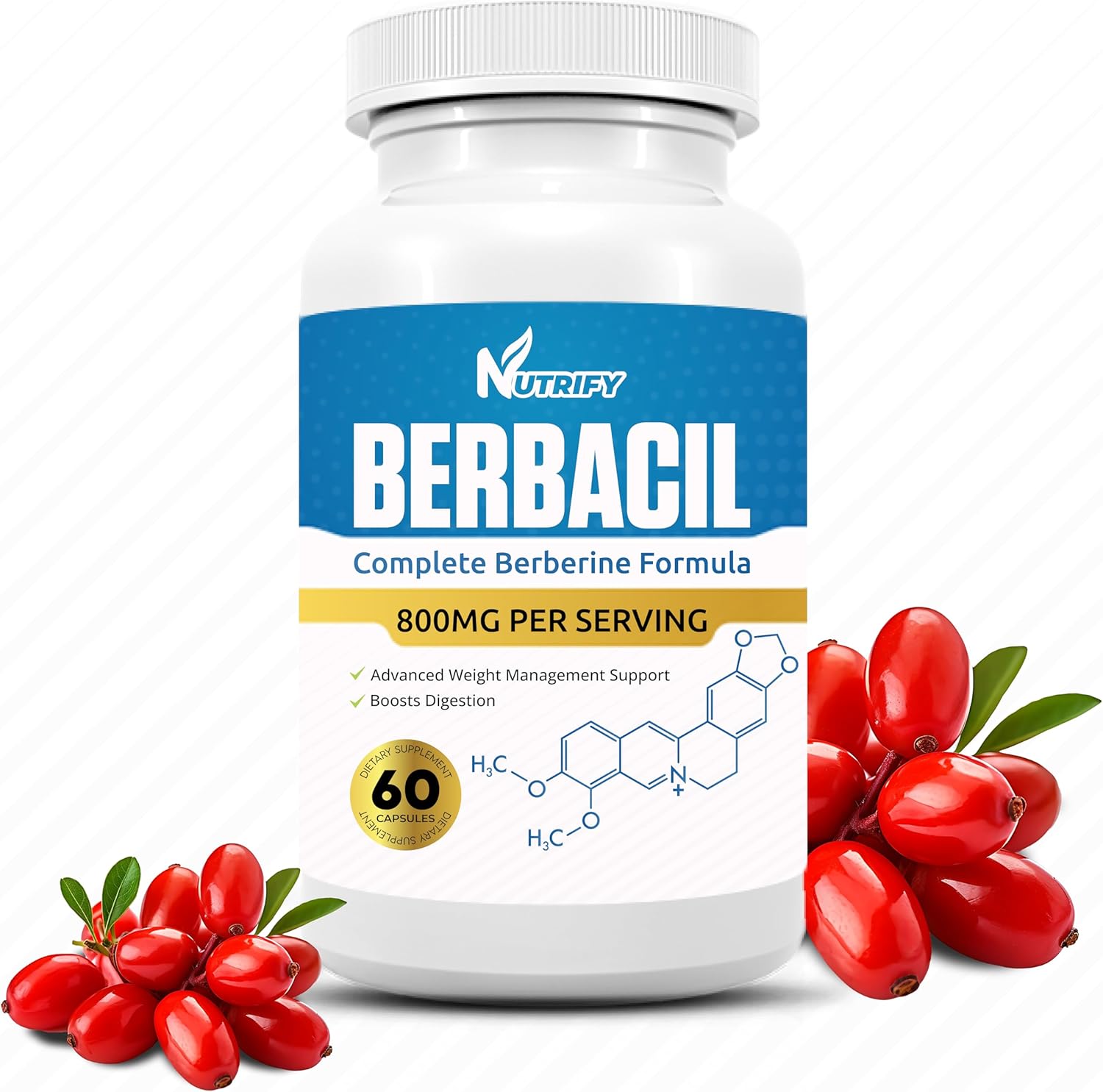 Pure Berbacil Berberine Supplement - 800mg, Highest Absorption, Non-GMO, Made in USA
