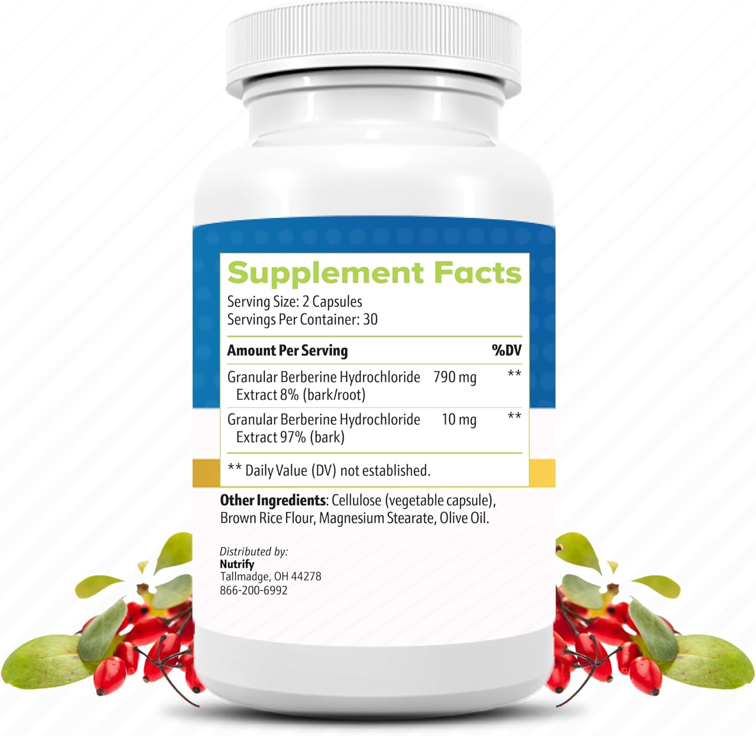 Pure Berbacil Berberine Supplement - 800mg, Highest Absorption, Non-GMO, Made in USA
