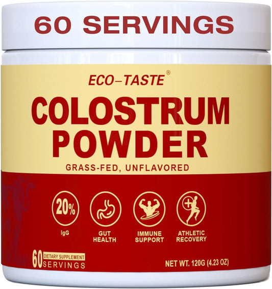 Pure Bovine Colostrum Powder - 20% IgG Concentration, Gluten-Free Superfood, Unflavored, 60 Servings