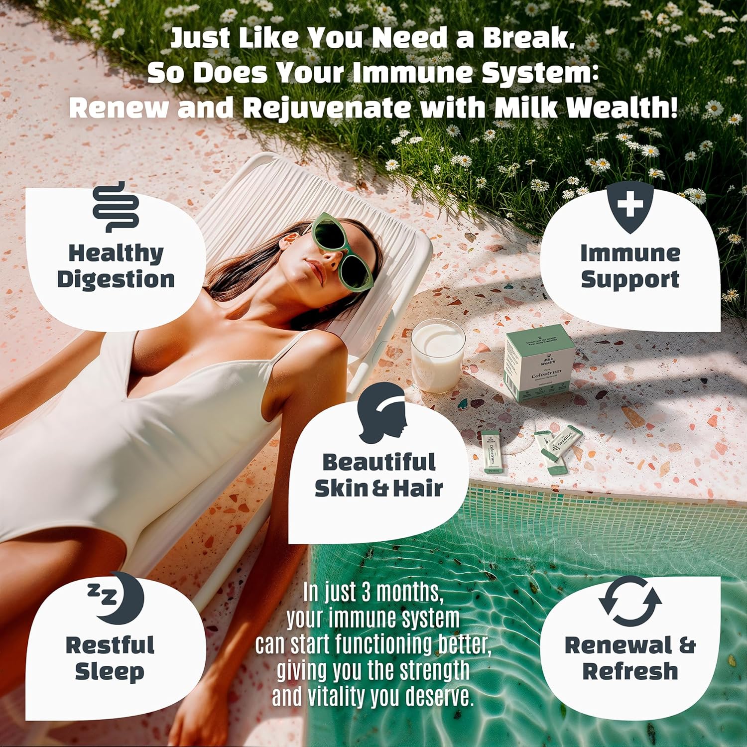 Pure Bovine Colostrum Superfood with Immune Support - Freeze-Dried, Unflavored, Nutrient-Rich, 25 Packets (2g Each), 50g Total Weight