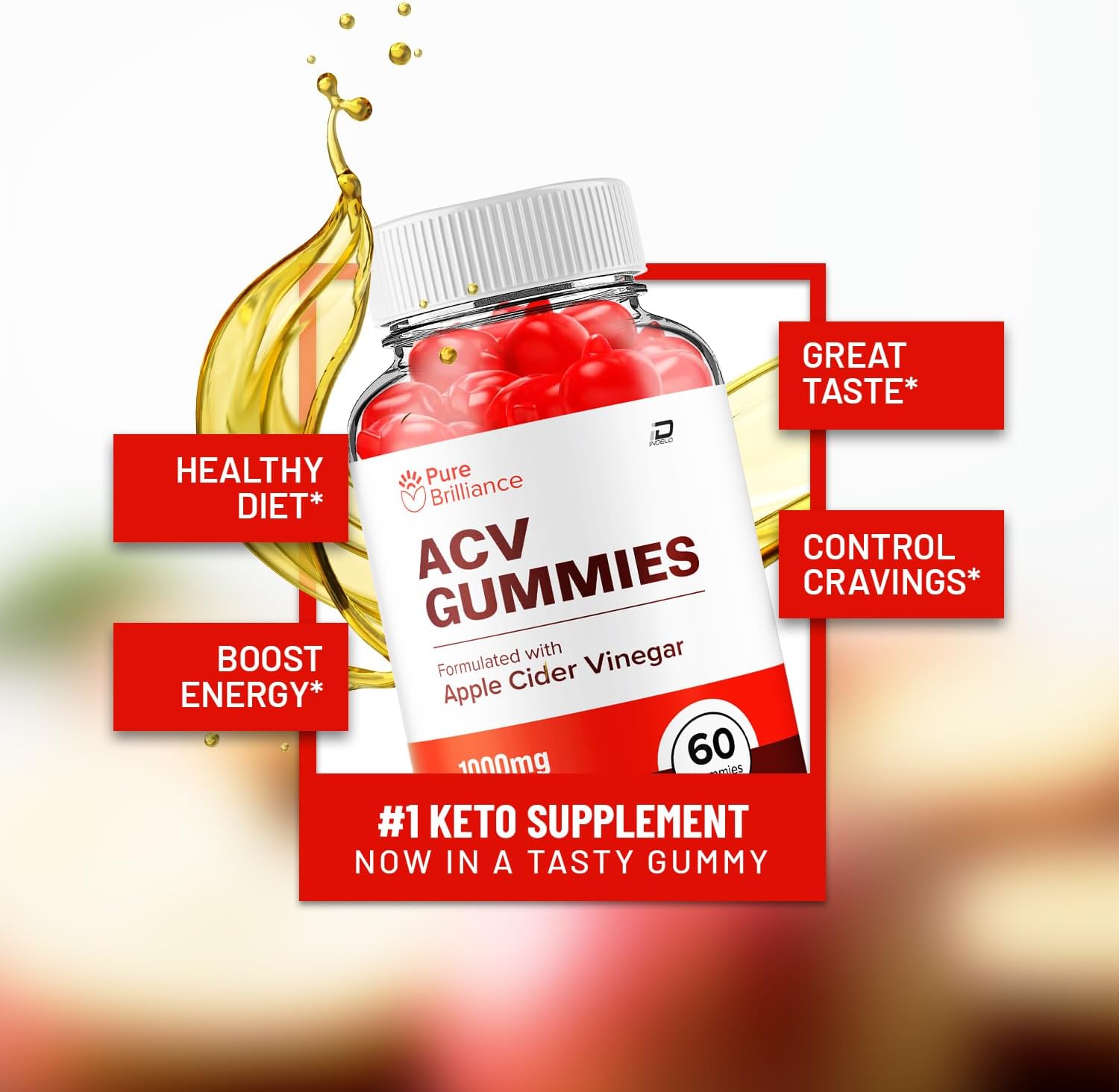 Pure Brilliance Keto ACV Gummies - Apple Cider Vinegar 1000MG with Vitamin B12 - 60 Gummies Pack - Reviews & Benefits
