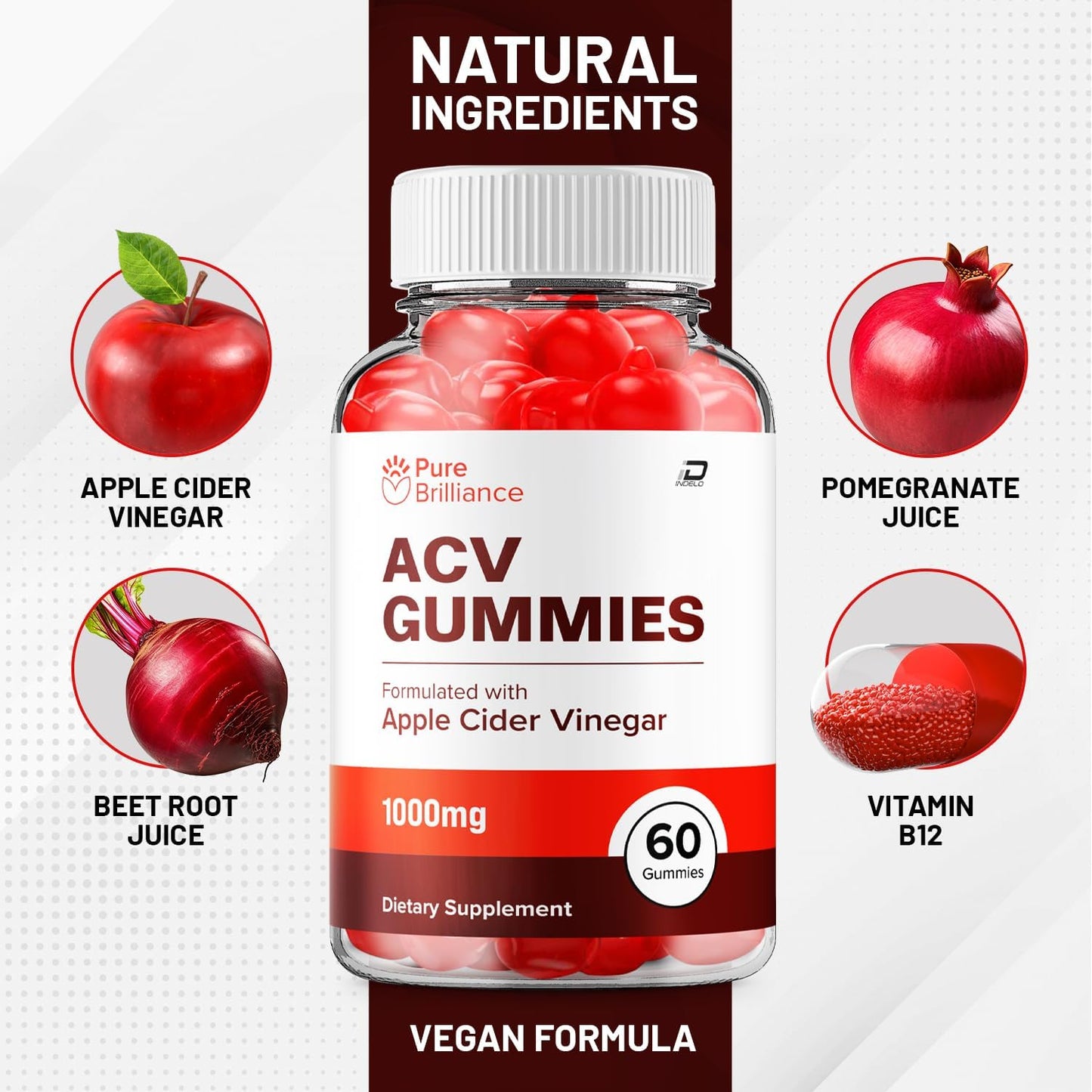Pure Brilliance Keto ACV Gummies - Apple Cider Vinegar 1000MG with Vitamin B12 - 60 Gummies Pack - Reviews & Benefits