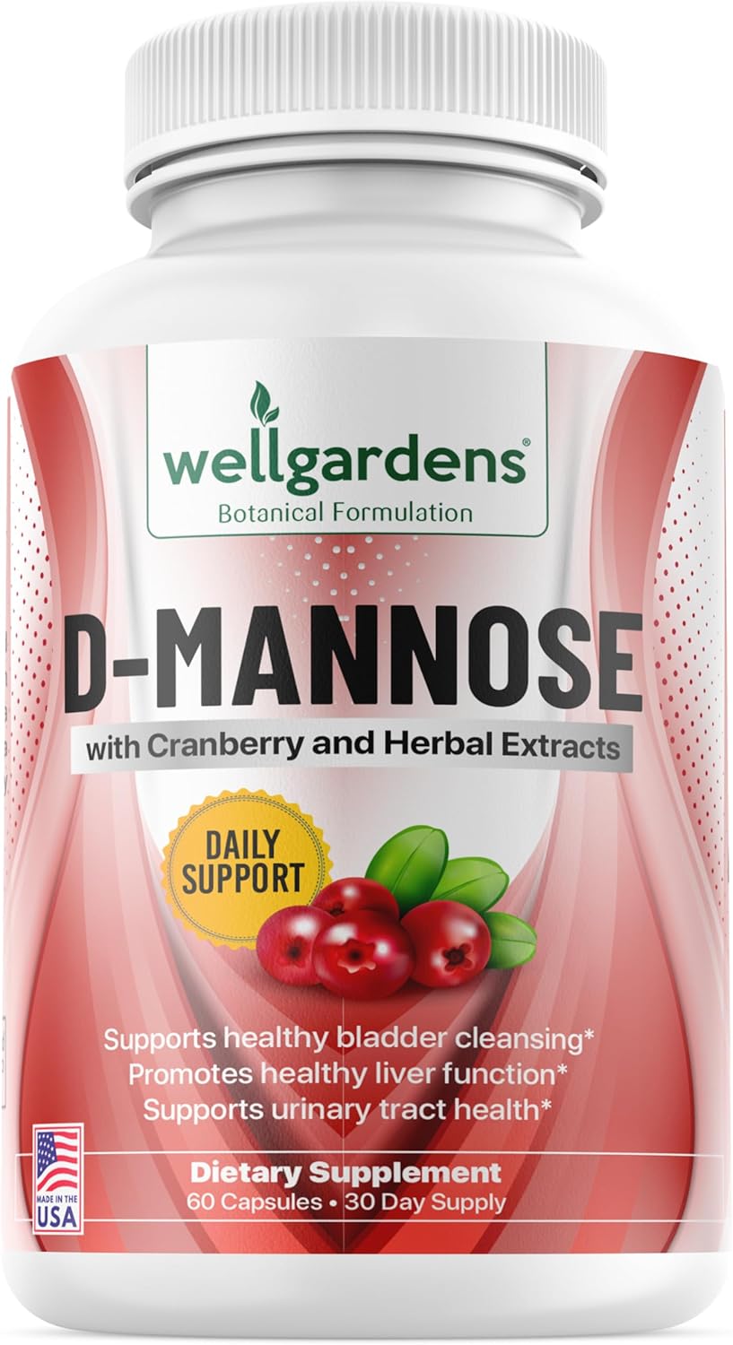 Pure D-Mannose with Cranberry Extract Capsules - Supports Urinary Tract Health, Liver and Bladder, Non-GMO Formula
