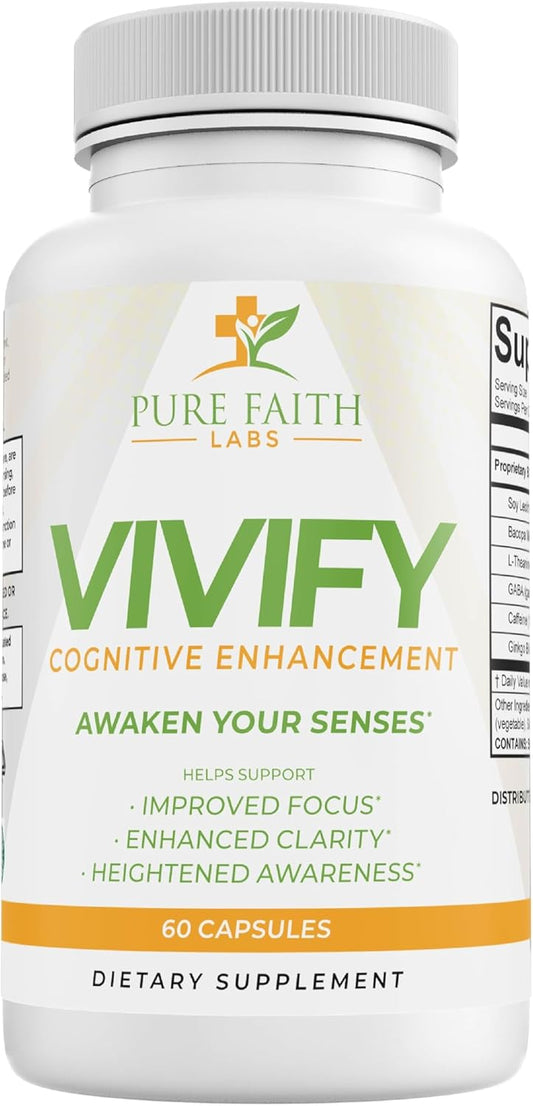 Pure Faith Labs Vivify Brain Booster Supplement - 60 Capsules, 1 Month Supply
