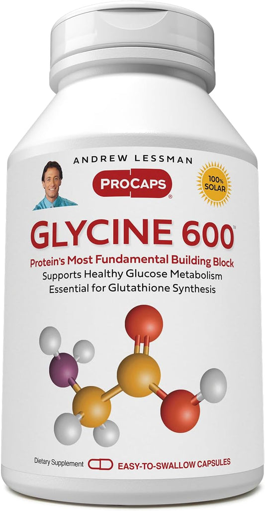 Pure Glycine Amino Acid Supplement - Critical Role in Collagen Tissues - 60 Capsules by ANDREW LESSMAN