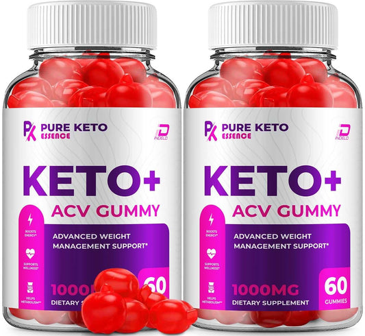 Pure Keto Essence ACV Gummies Supplement - Apple Cider Vinegar 1000MG, Vitamin B12, 2 Pack 120 Gummies