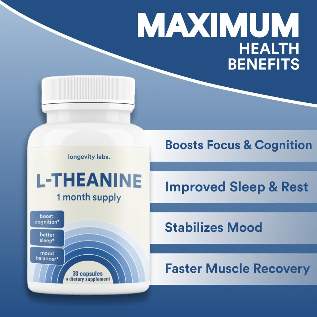 Pure L-Theanine 200mg Capsules for Sleep & Relaxation | 30-Day Supply | Non-GMO & Gluten-Free
