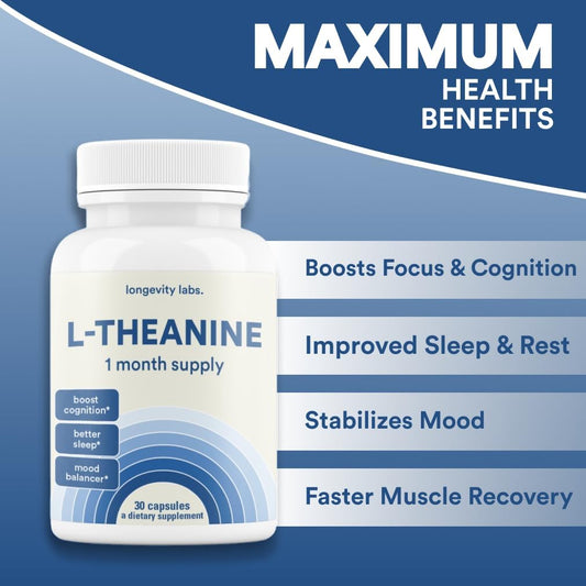 Pure L-Theanine 200mg Capsules for Sleep & Relaxation | 30-Day Supply | Non-GMO & Gluten-Free