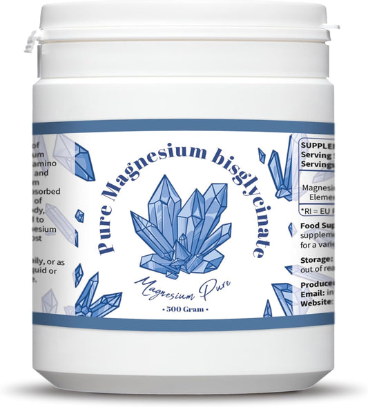 Pure Magnesium Bisglycinate Powder - 200mg Elemental Magnesium per gram - No Magnesium Stearate - 500 Servings