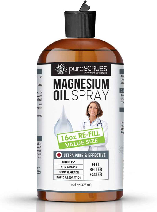 Pure Magnesium Oil, Best Value - Large 16oz Re-Fill Size (12 Month Supply), Organic Zechstein Brine - Feel Better Faster.