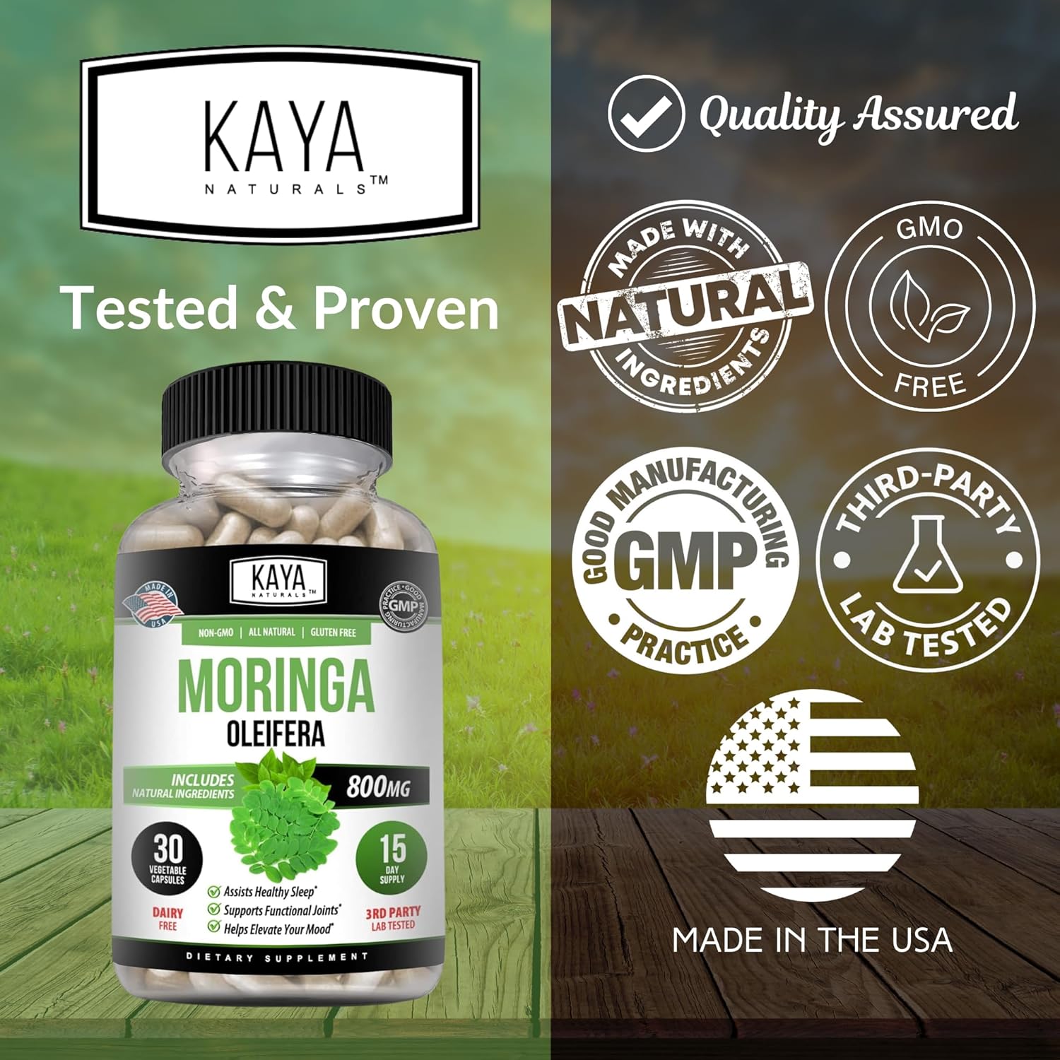 Pure Miracle Tree Moringa Extract - Complete Greens Superfood Supplement - Boost Energy Naturally - Nutrient Dense Vitamins - 30 Veggie Capsules