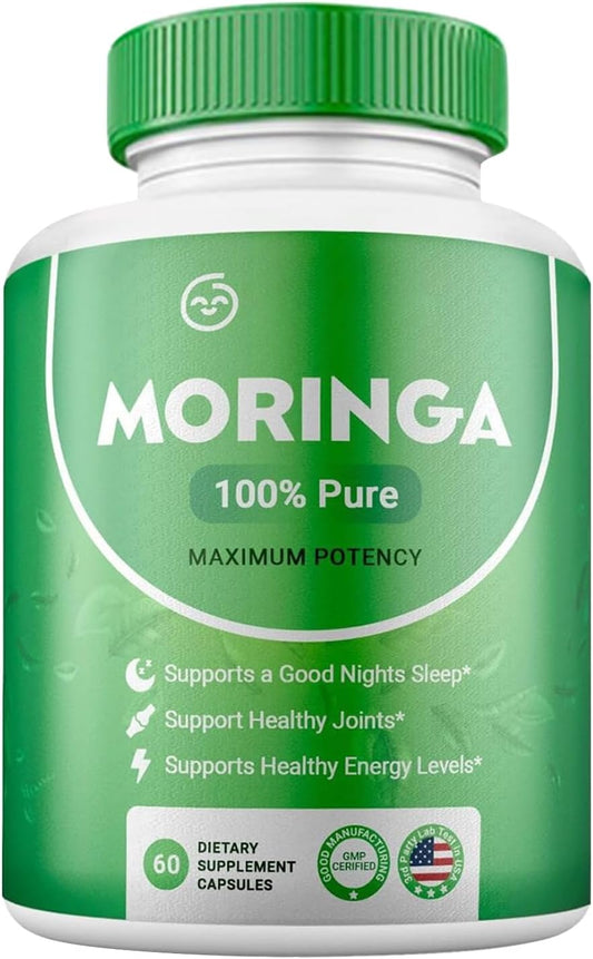 Pure Moringa Powder Capsules - Natural Antioxidant Superfood for Energy, Skin, and Gut Health - Packed with Vitamins and Amino Acids - 1 Pack