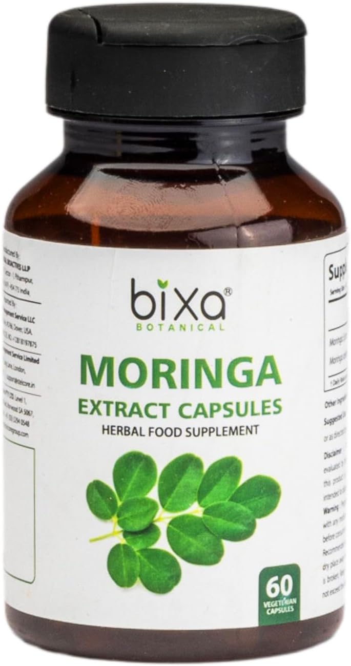 Pure Natural Moringa Leaf Extract Capsules - Multi-Vitamin Green Superfood Supplement (60 Count)