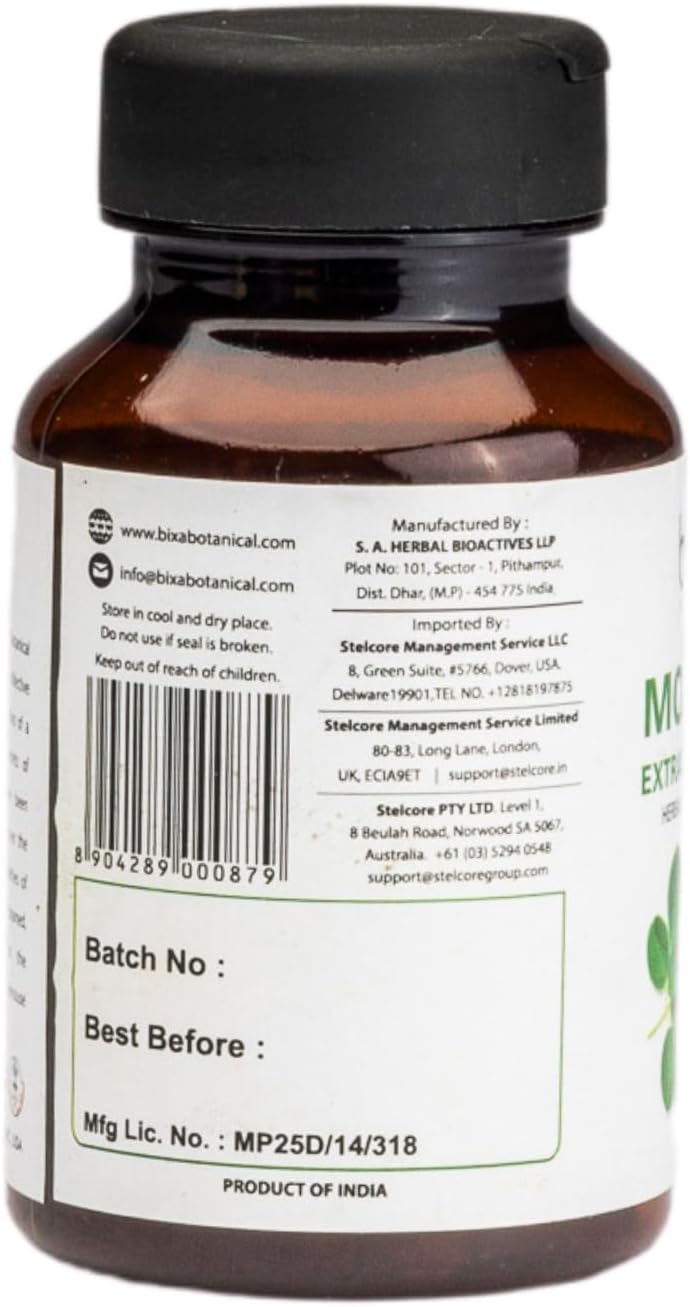 Pure Natural Moringa Leaf Extract Capsules - Multi-Vitamin Green Superfood Supplement (60 Count)