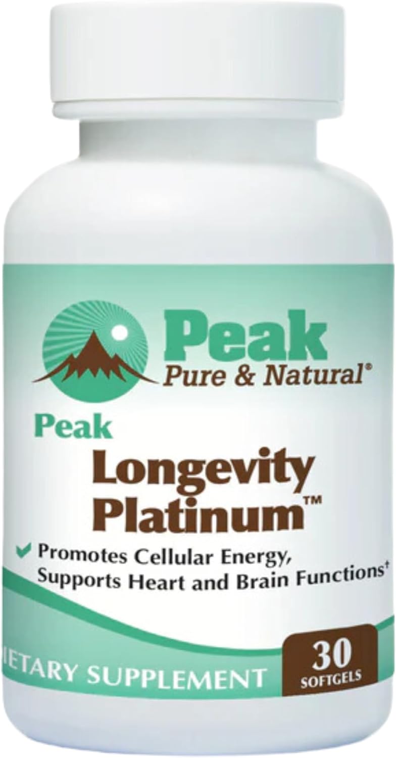 Pure & Natural Peak Longevity Platinum PQQ Supplement with CoQ10 & Shilajit - Mitochondrial Energy Boost for Healthy Aging - 30 Softgels