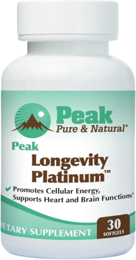 Pure & Natural Peak Longevity Platinum PQQ Supplement with CoQ10 & Shilajit - Mitochondrial Energy Boost for Healthy Aging - 30 Softgels