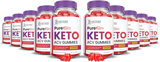 Pure Slim Keto ACV Gummies 10 Pack - 1000MG Advanced Formula with Pomegranate Beet Juice Powder - Vegan Non GMO 600 Gummies