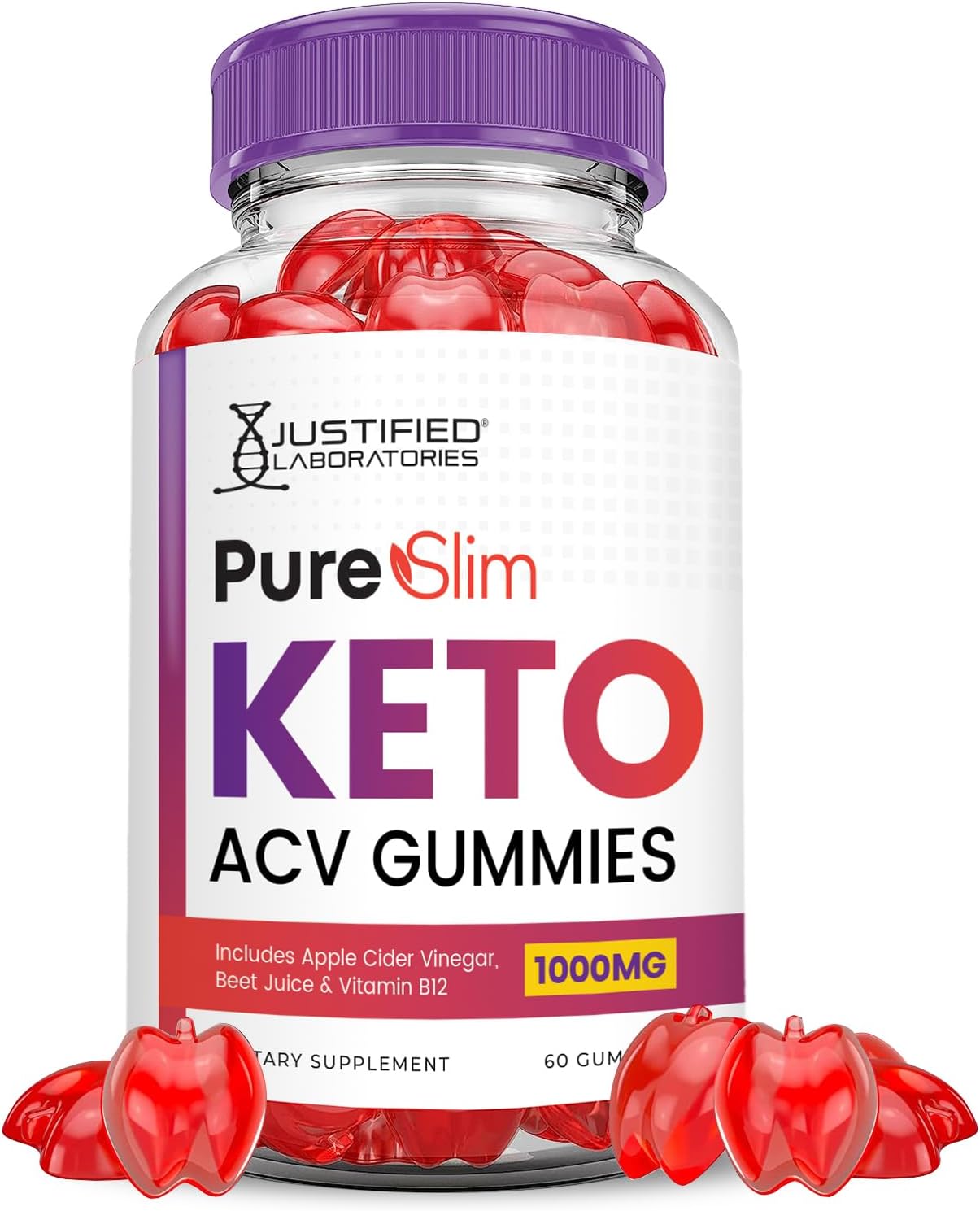 Pure Slim Keto ACV Gummies (2 Pack) - 1000MG Advanced Formula with Apple Cider Vinegar, Pomegranate, Beet Juice Powder, B12 - Vegan, Non GMO - 120 Gummys