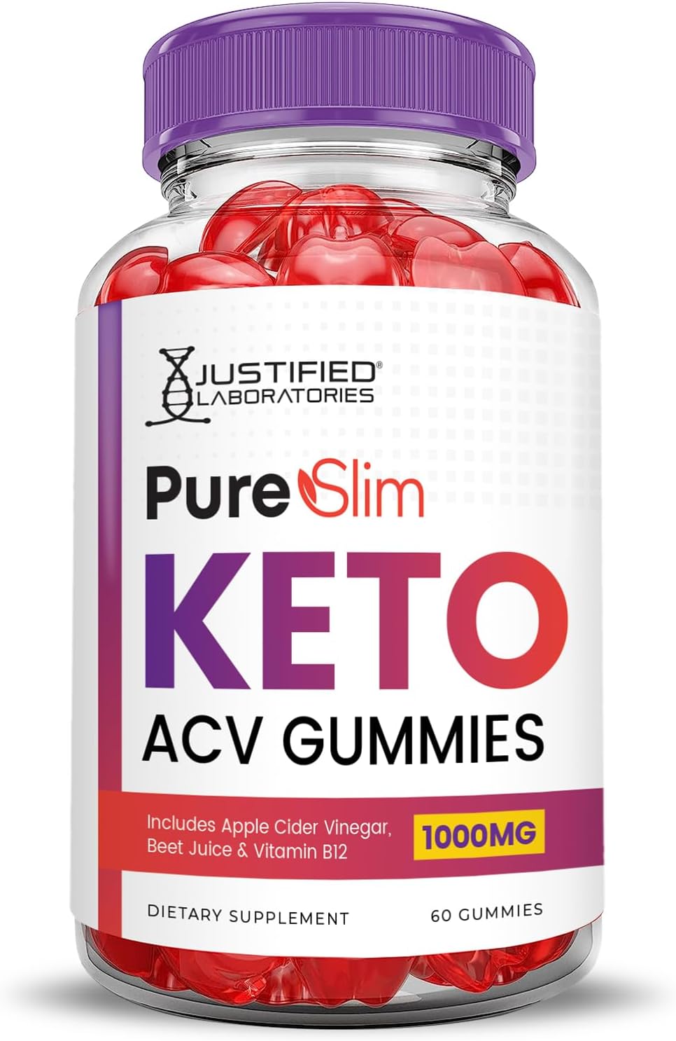 Pure Slim Keto ACV Gummies (2 Pack) - 1000MG Advanced Formula with Apple Cider Vinegar, Pomegranate, Beet Juice Powder, B12 - Vegan, Non GMO - 120 Gummys